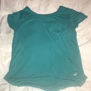 loose blueish-green short sleeve shirt